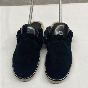 Kate Spade Black Suede Ruffled Espadrille Mules Size 7